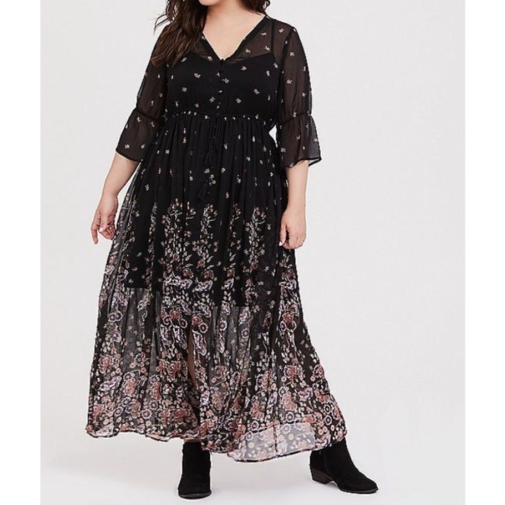Torrid Black Floral Maxi Dress Size 0X